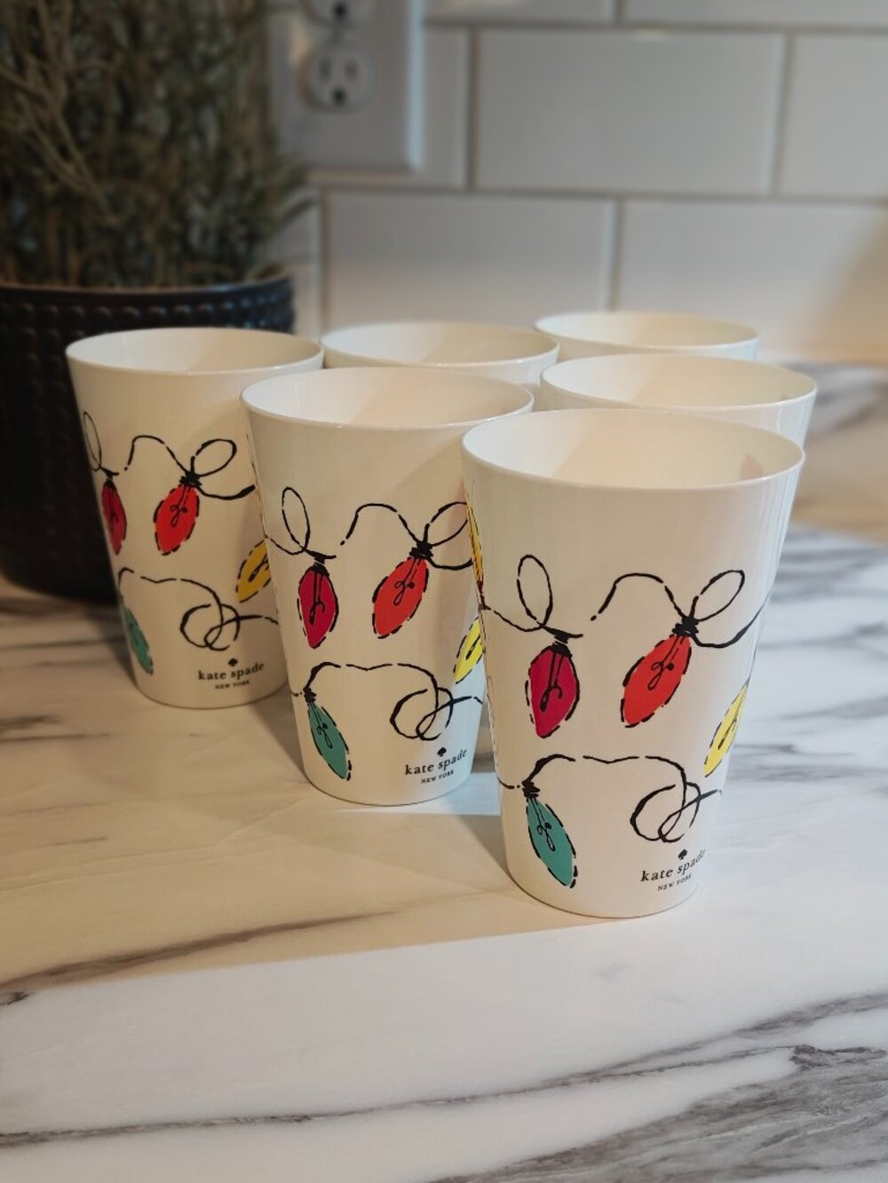 Kate Spade New York Christmas Lights Reusable Party Cups Set of 6 - Picture 3 of 8